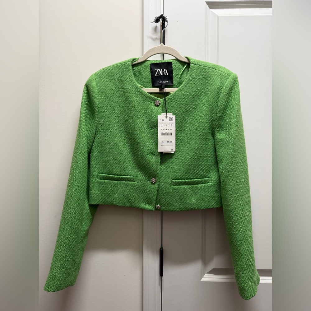 Zara Vibrant Green Cropped Blazer
